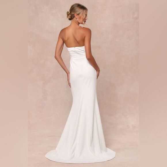 NWOT Lulus To Be Yours Ivory Strapless Pleated Mermaid Maxi Dress Size Small - Picture 3 of 11